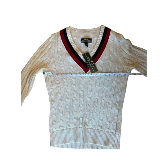 Lauren Ralph Lauren V Neck Cricket Sweater Cable Knit Sz Large NEW Golf Preppy - Picture 7 of 10